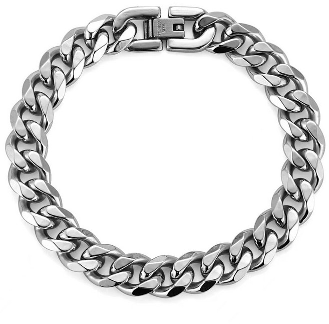 오누이디스플레이 남여공용 심플 써지컬스틸 유광 티타늄 체인 팔찌 10mm