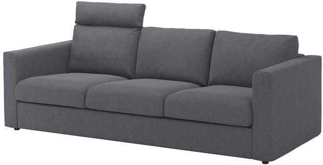 이케아 빔레 3인용소파+헤드레스트, 머리받침/군나레드 미디엄그레이