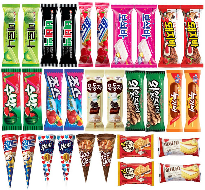 아이스크림30종 F세트 콘 바 쭈쭈바 샌드 하드, 30개, 80ml