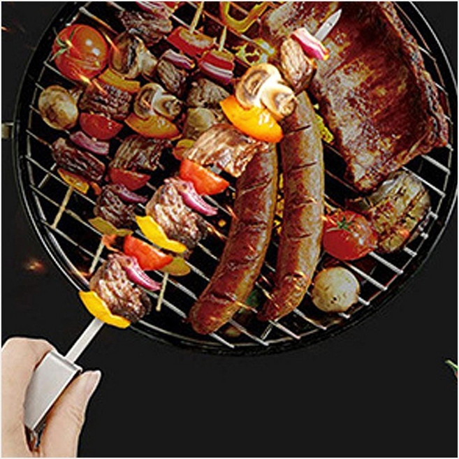 간편 슬라이드 바베큐꼬치 35cm 5p세트 캠핑 꼬챙이 야채꽂이 스텐꼬치