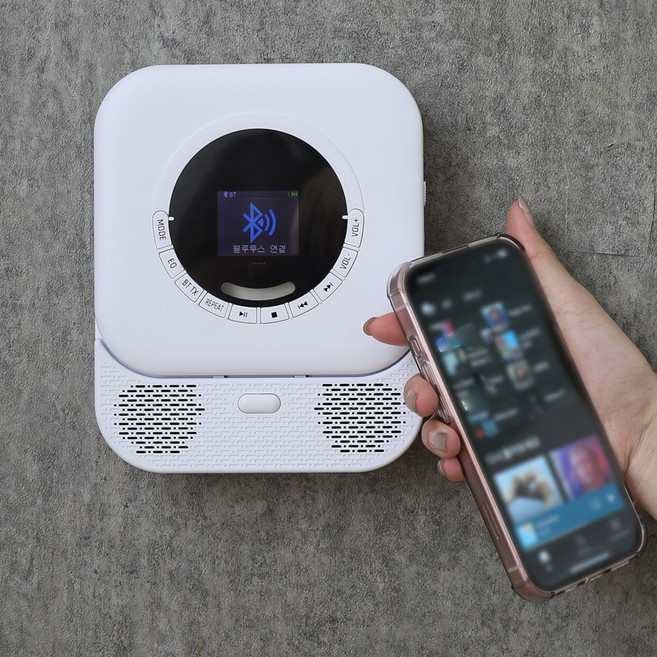 선없는 무선 블루투스 MP3 탁상 슬림 벽걸이 리모컨 어학 CD 플레이어, 화이트