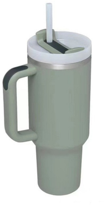 손잡이가 달린 맞춤형 텀블러 뚜껑 빨대 스테인레스 스틸 물병 진공 보온병 컵 대용량 자동차 커피 머그잔 40 oz, [09] army green, 1개, army green