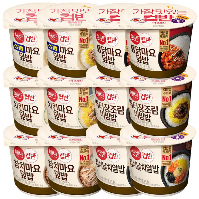 햇반 컵반 컵밥 세트 6종 (스팸마요+치킨마요+참치마요+불닭마요+버터장조림+김치날치알밥), 2세트, 200g