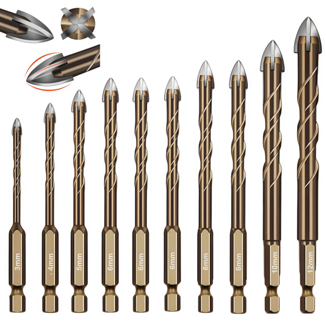 준성유통 다용도 고강도 4날 대리석 콘크리트 타일 유리 만능 드릴비트 기리 10pcs, 1세트