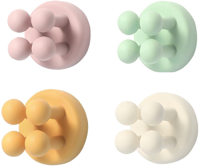 접착식 다용도 실리콘 칫솔걸이 4종 세트, 핑크 + 민트 + 옐로우 + 화이트, 1세트