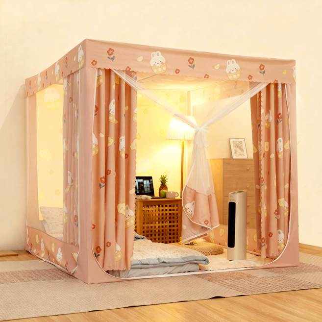 YYT 1인용 텐트형 모기장 모기차단 2인용 모기장 침대, 핑크