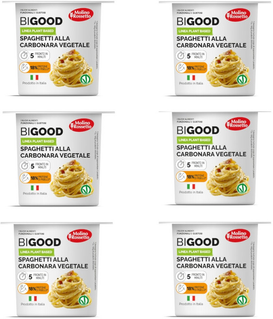 비굿 식물성 고단백 카르보나라 소스 인스턴트 파스타 컵 6개 - Bigood pasta cup (x6) with high protein vegan carbonara sauce, 70g
