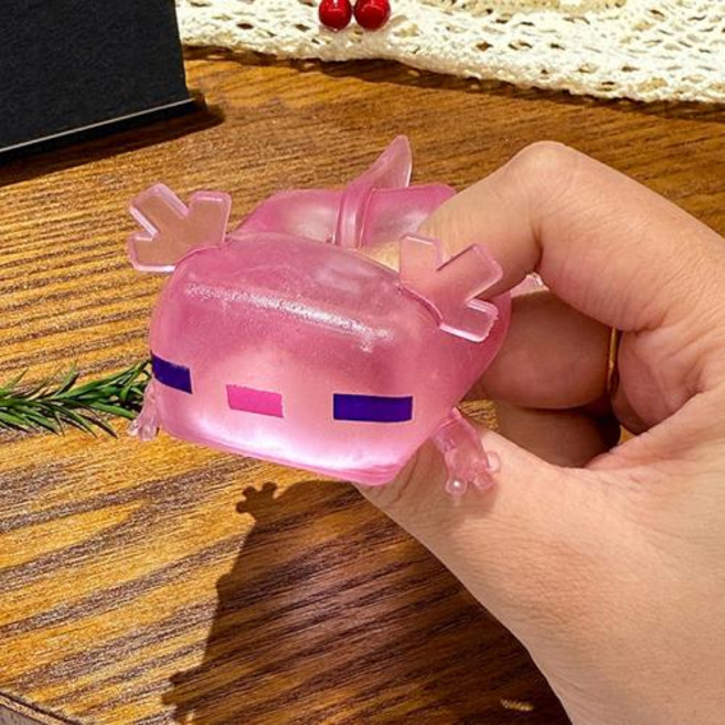 스퀴시 말랑이 스트레스볼 반짝이 스팽글이 있는 아홀로틀 장난감 느리게 올라오는 스트레스 해소 볼 동물 감각 스퀴즈 통풍 재미있는 선물, 2)1pc Pink