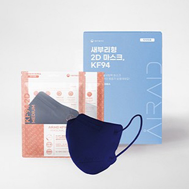에어에이드 40매 국산 KF94 마스크 중형 새부리형 여름 일회용 컬러 마스크, 중형 네이비 40매