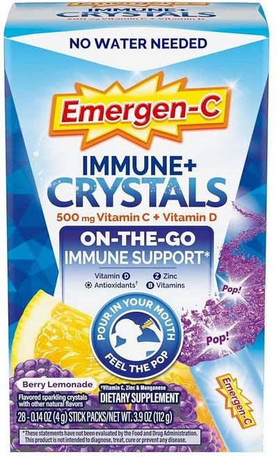 Emergen-C immune Plus Crystals 비타민 C 비타민 D 비타민 B 아연 및 망간 베리 레모네이드 함유 온더고 지원 보충제 - 스틱 팩 28개, 4g, 1 - 쿠팡