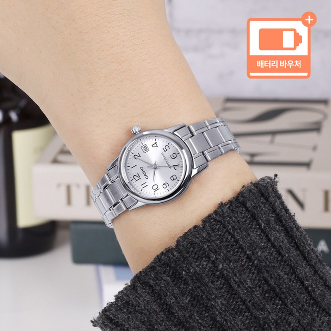 카시오 스몰사이즈 여성 학생 미네랄 글라스 드레스 워치 002 실버화이트B