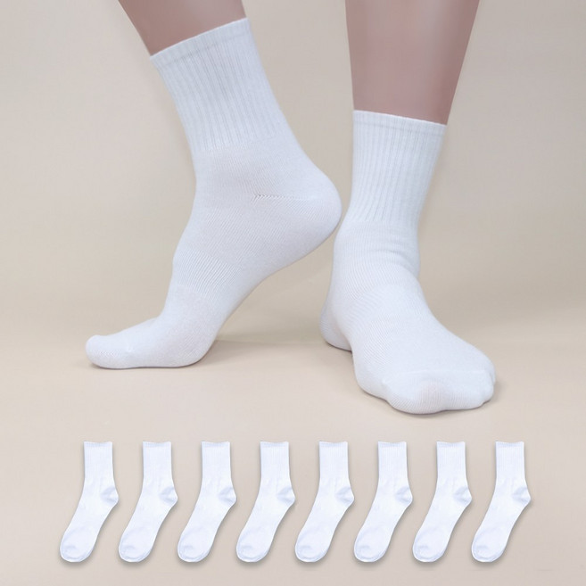 비바슈슈 남성용 쫀쫀하고 목이 긴 무지 중목 양말 8켤레