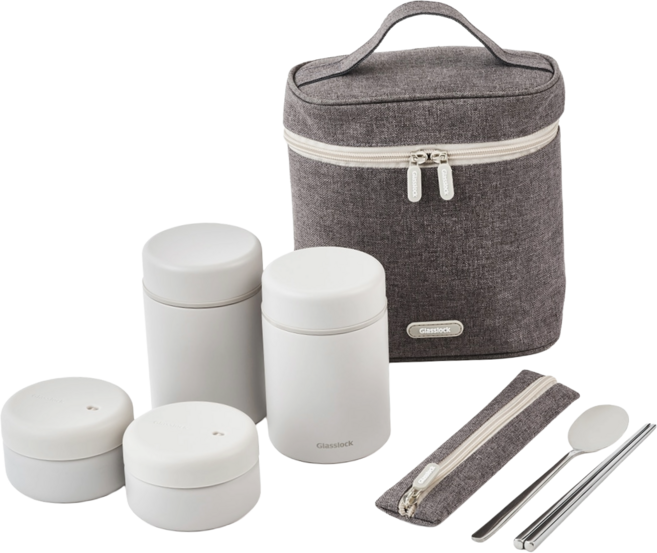 글라스락 보온보냉 도시락 8P 세트, 1세트, 웜그레이