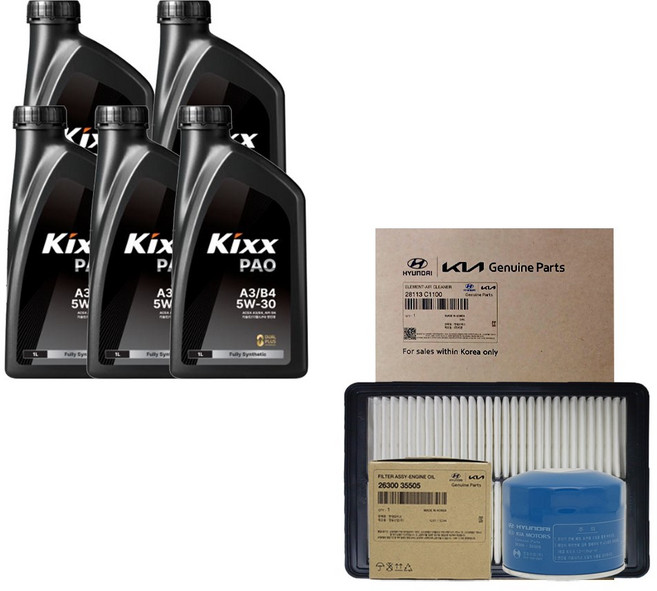 그랜저IG 2.4 가솔린 킥스 PAO A3 B4 5W30 5L 엔진오일 순정 필터 세트 35505-C1100, 1개