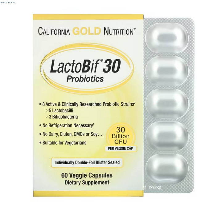 캘리포니아골드뉴트리션 LactoBif 30 Probiotics 30 Billion CFU 유산균 베지 60정 3개, 1개, 기본