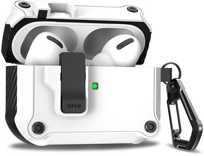 機甲風 耳機保護套 防摔, 雄鷹磁吸自動彈蓋功能-銀白,Airpods pro3, 1個