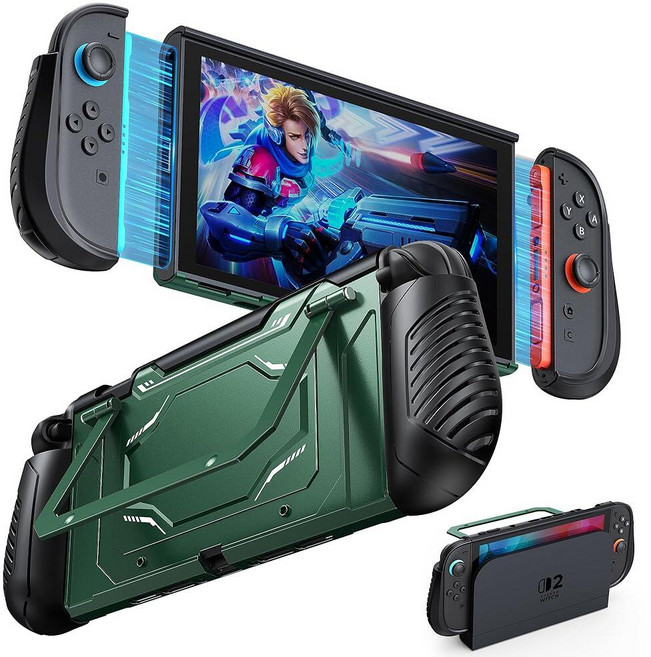 Switch 2 Protective Case with Kickstand FYOUNG Dockable Hard PC Shell for Nintendo Switch 2 Conso, 156671 Switch 2 Protective Cas, Green