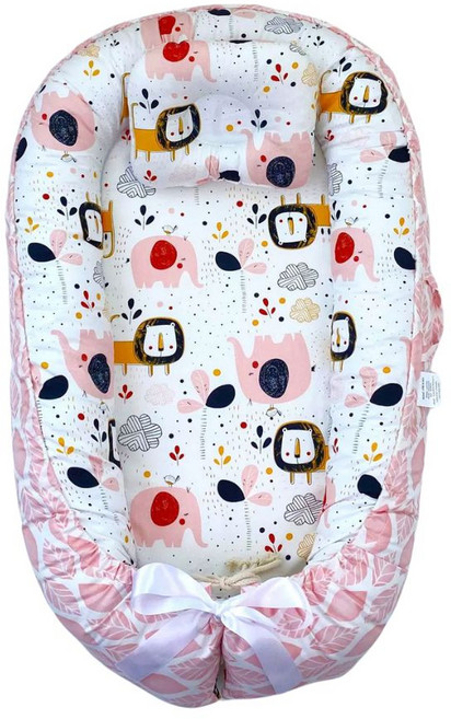 嬰兒睡窩 仿生床 中床 內外可拆洗 便攜式 防壓, 萌動森林-粉(床+枕+大提袋)