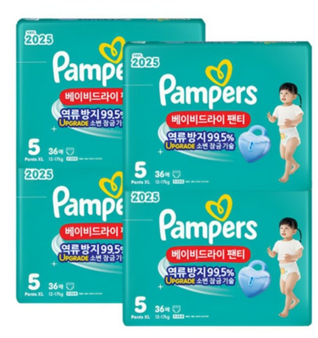 팸퍼스 베이비드라이 팬티형 기저귀 아동공용, 5단계, 144매