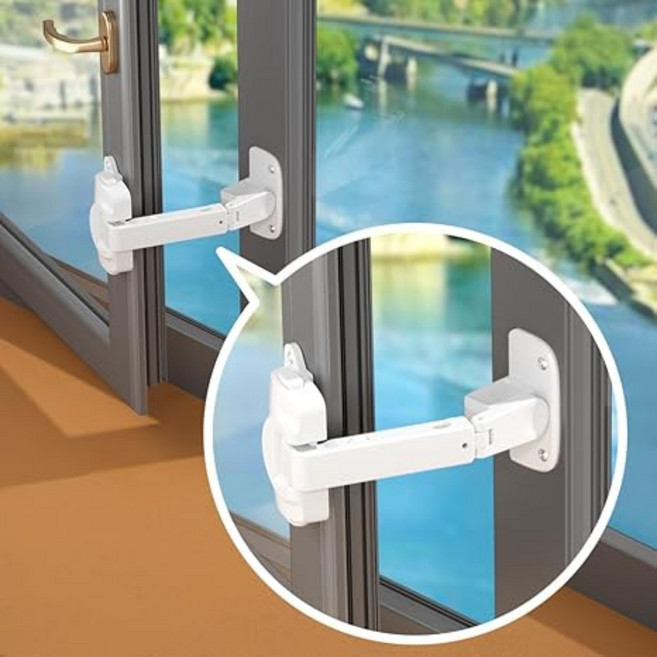 만다린망고 여닫이 창문 스토퍼 중 문 걸쇠 고정 이중 잠금 장치 미닫이 샷시 윈도우 락 창틀 도어, 화이트, 1개