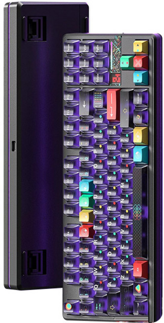 [스마트박스]AULA 독거미 F87Pro V2 기계식키보드 무선 커스텀 3모드 블루투스 컴퓨터 게이밍 전용 측면각인, 별똥별축, 갓라이크 버전-블랙투명