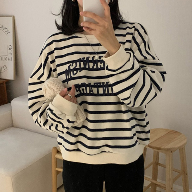 마이쏭 여성 봄신상 스트라이프 고퀼리티 MODER단가라오버핏맨투맨