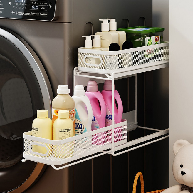 워촹스 2단 세탁기 자석 선반 냉장고 틈새 선반 슬라이딩 수납함 철제, 화이트, 1개
