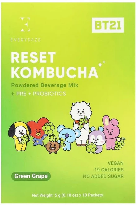 Everydaze 재설정 콤부차 분말 음료 믹스 청포도 10팩 개당 5g(0.18oz) DAZ-56259, Everydaze, 재설정 콤부차, 분말 음료 믹스, - 쿠팡