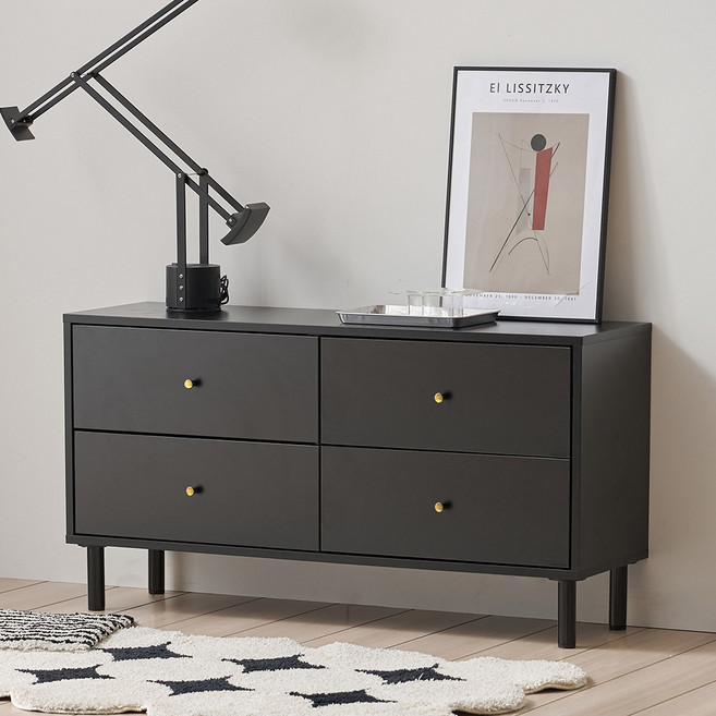 바로방가구 디디 4단 서랍 E0 TV 거실장 1000 높은 티비다이 선반 장식장, 블랙