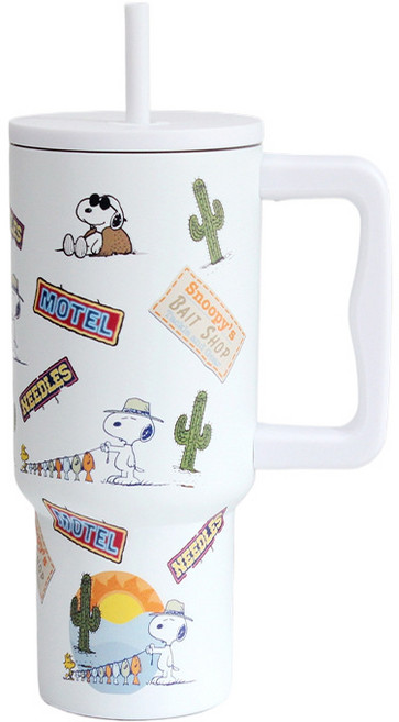 GOYES 캐릭터 스누피 도안 텀블러 대용량 보온 보냉병 빨대 텀블러, 1개, 하얀색, 900ml