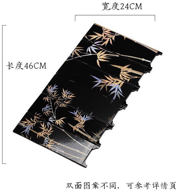 茶空間雙面小屏風擺件 中國風復古茶臺漆器木擺件, 雙面小屏風-花叢與竹林