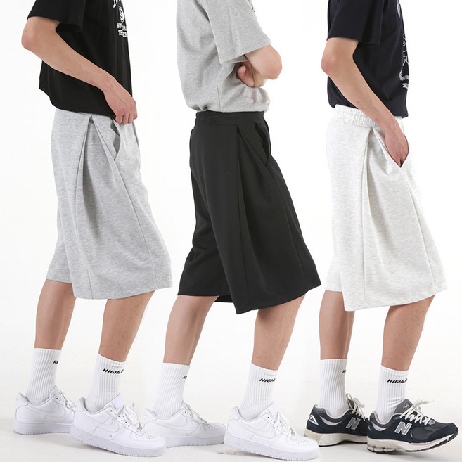 [오버나인] 남자 옆턱 데일리 와이드 버뮤다팬츠 트레이닝 버뮤다 반바지