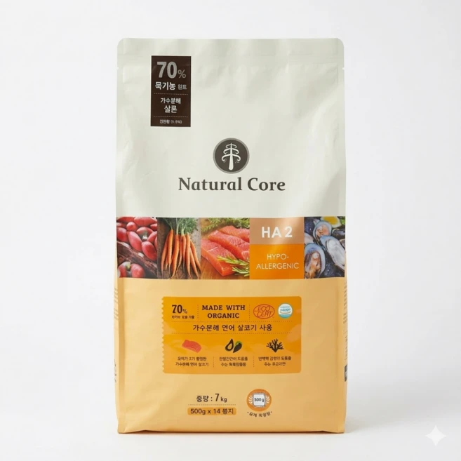 네추럴코어 유기농 70% 애견사료 7kg, 1개, 가수분해연어 - 쿠팡