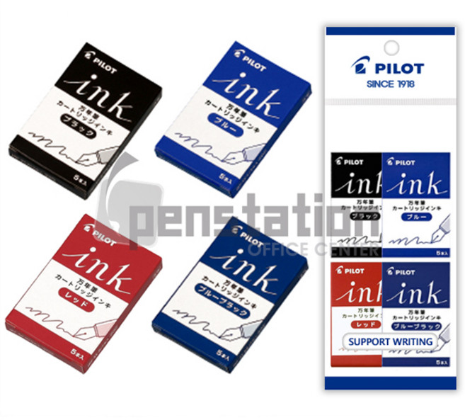 PILOT 파이롯트 만년필 잉크카트리지(IRF-5S) 4개 세트, 1세트, 블랙 + 블루 + 레드 + 블루블랙 4개