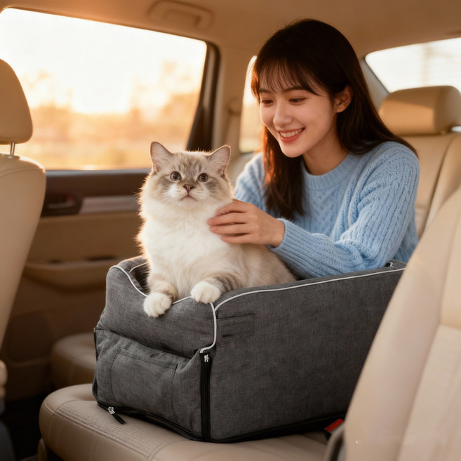 애견 자동차 앞좌석 카시트 강아지 집, 손잡이가 없는, 그레이, 1개
