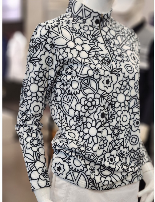 [조르지오페리 골프] NC엑스코점 !!가성비 갑!! 스판 약기모 원단으로 보온성과 쾌적한 착용감을 보장하는 국내생산의 플라워 패턴 여성 하프넥 약기모 티셔츠 2컬러