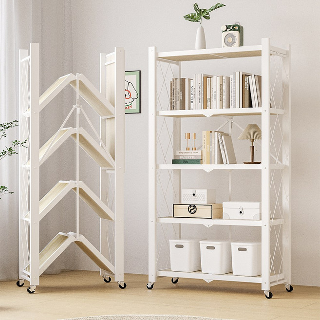 라보토리 프리미엄 원터치 다용도 접이식 간편 폴딩 철제선반, 5단, 화이트