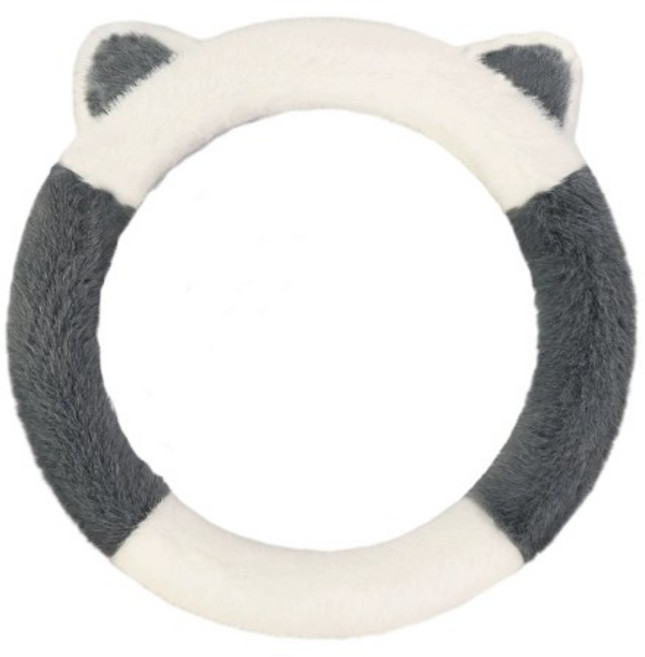 자동차 귀여운 보온 따듯한 극세사 겨울용 핸들커버, 그레이+화이트