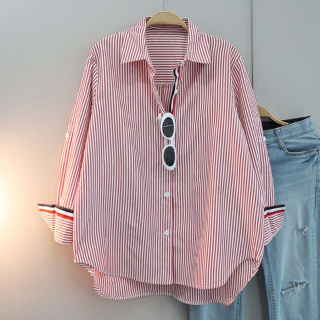 달콩 여성 봄신상 남방 카라넥 삼선스트라이프카라셔츠