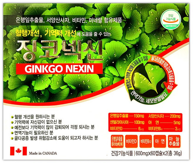 은행잎추출물 혈행개선 징코넥신 4개월분, 120정, 1개