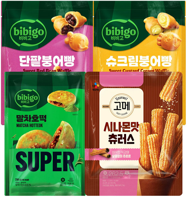 CJ 단팥붕어빵+슈크림붕어빵+말차호떡+시나몬맛 츄러스, 1세트