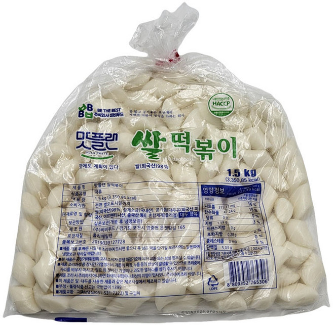 [낱개] 맛플랜 비비푸드 쌀 떡볶이 떡 (절단중) 1.5kg, 3개