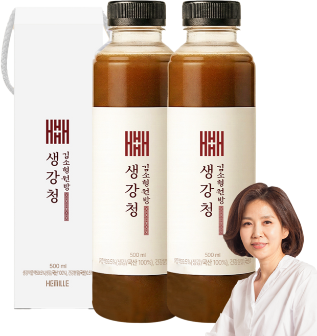 김소형원방 생강청 생강즙 국산 100% 물 한방울 넣지 않은 생강 약 1kg 착즙 원액 비정제원당, 1개입, 2개, 500ml