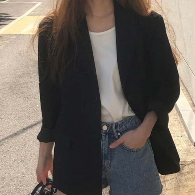 (자체제작) 루어스룸 어텀 봄 가을 투버튼 루즈핏 하프 오버핏 테일러드 블레이저 하객룩 여성 자켓