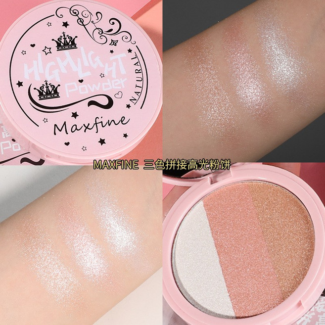 블러셔 MAXFINE 3컬러 페이스 컨투어 블러쉬 팔레트 3D 하이라이터 쉐이딩 키트 파우더 내추럴 롱래스팅, [01] 9g, [01] maxfine-HIGHLIGHT