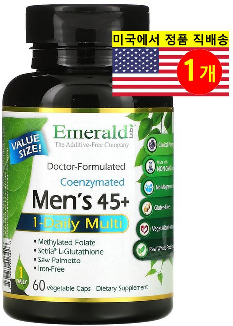 Emerald Laboratories Mens 45 plus Multi 에메랄드 래보래토리즈 45세 이상 남성 종합 멀티비타민 코엔자임 큐텐 쏘팔메토 함유 60정, 1개