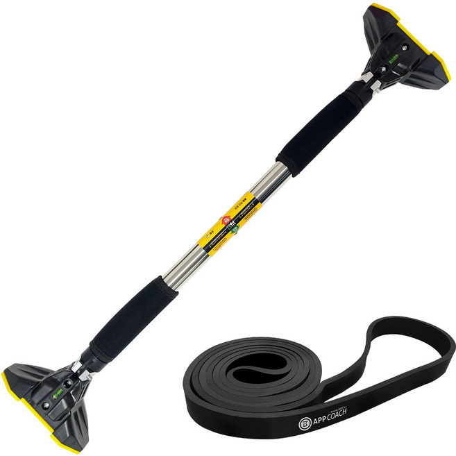 비핏 가정용 문틀 풀업 턱걸이봉 프리미엄형 + 풀업밴드, 옐로우블랙(턱걸이봉), 블랙(밴드)