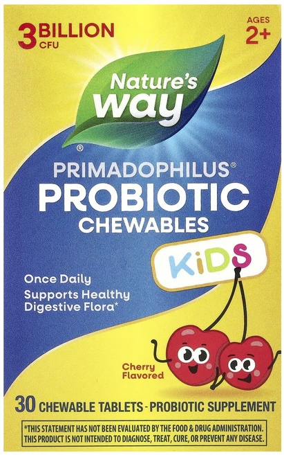 Nature's Way Primadophilus® 어린이용 프로바이오틱 츄어블 만 2세 이상 체리 맛 30억CFU 츄어블 30정, NaturesWayPrimadophilus어린이용프로바, 1개 - 쿠팡