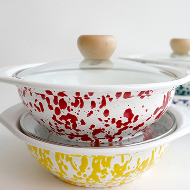 하코야 마블 법랑 일체형손잡이 인덕션 직화 V형 전골냄비 (22cm 4color), 레드, 1개