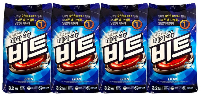때가쏙 비트 세탁 가루세제, 3.2kg, 4개